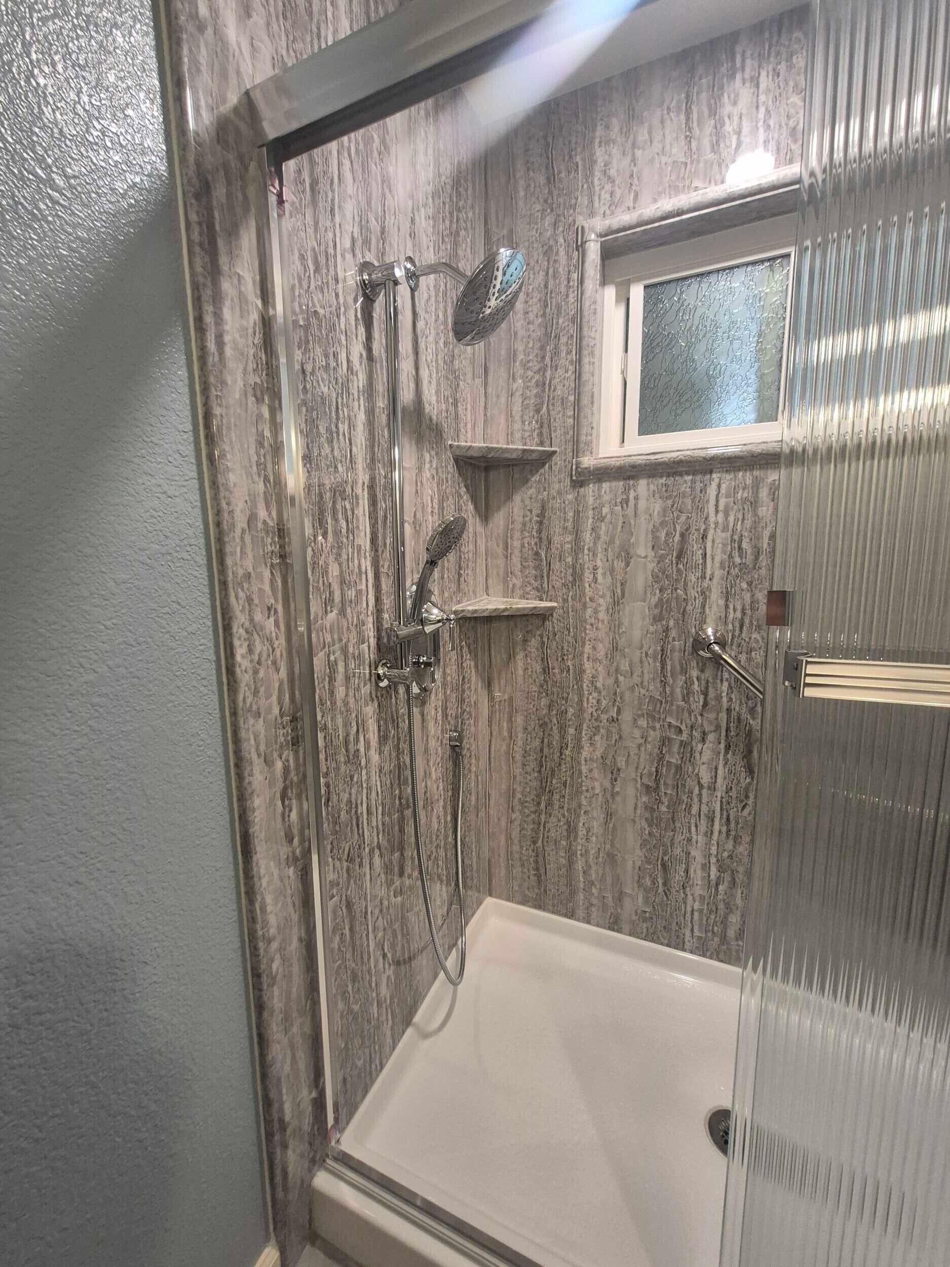 Walk in shower in a Quartz Finish