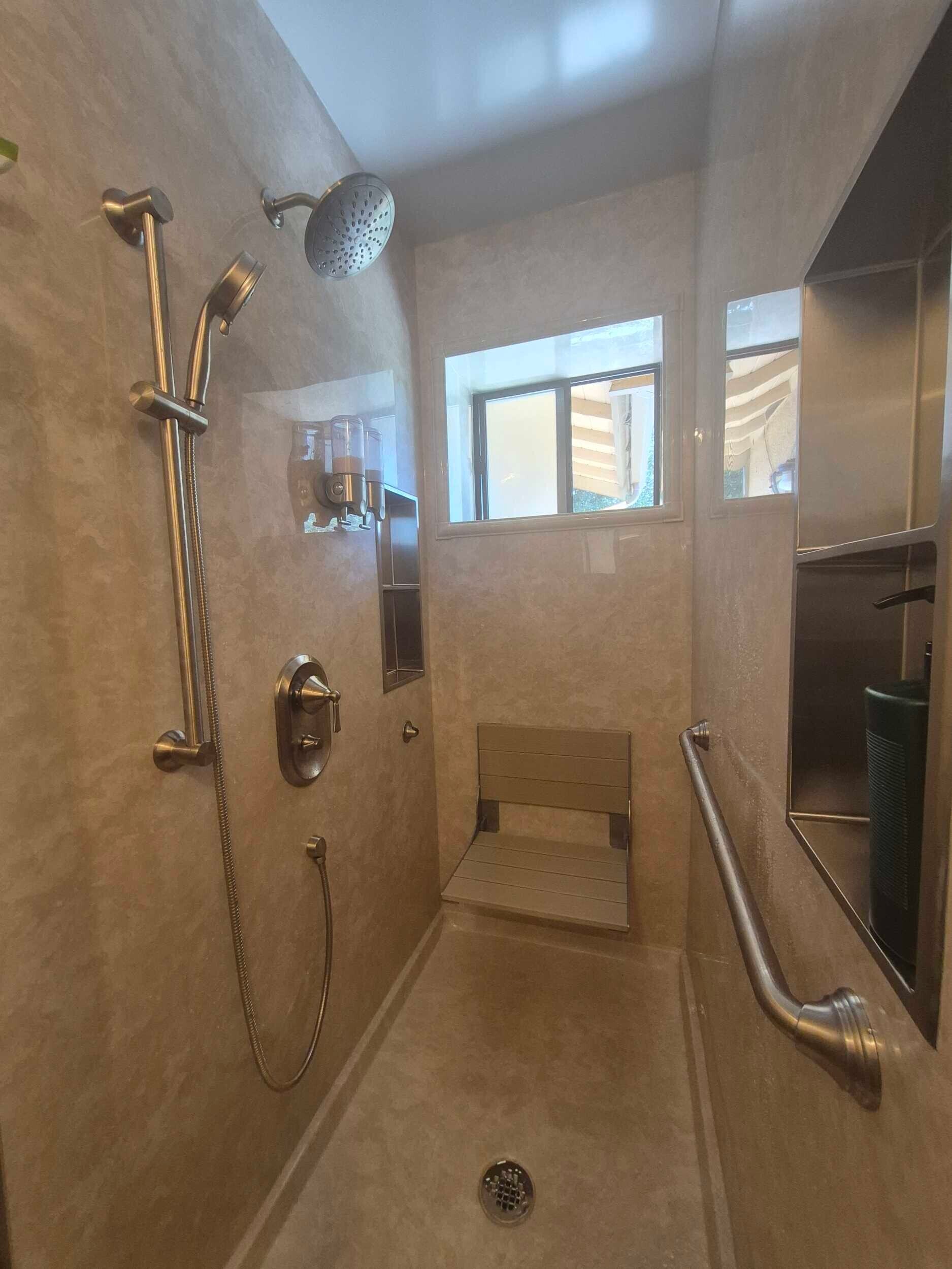 Walk in shower with grab bars