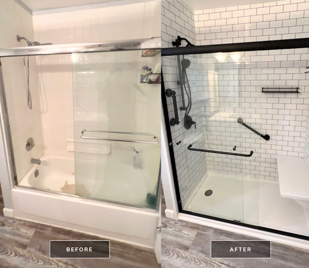 White Cobblestone walk-in shower